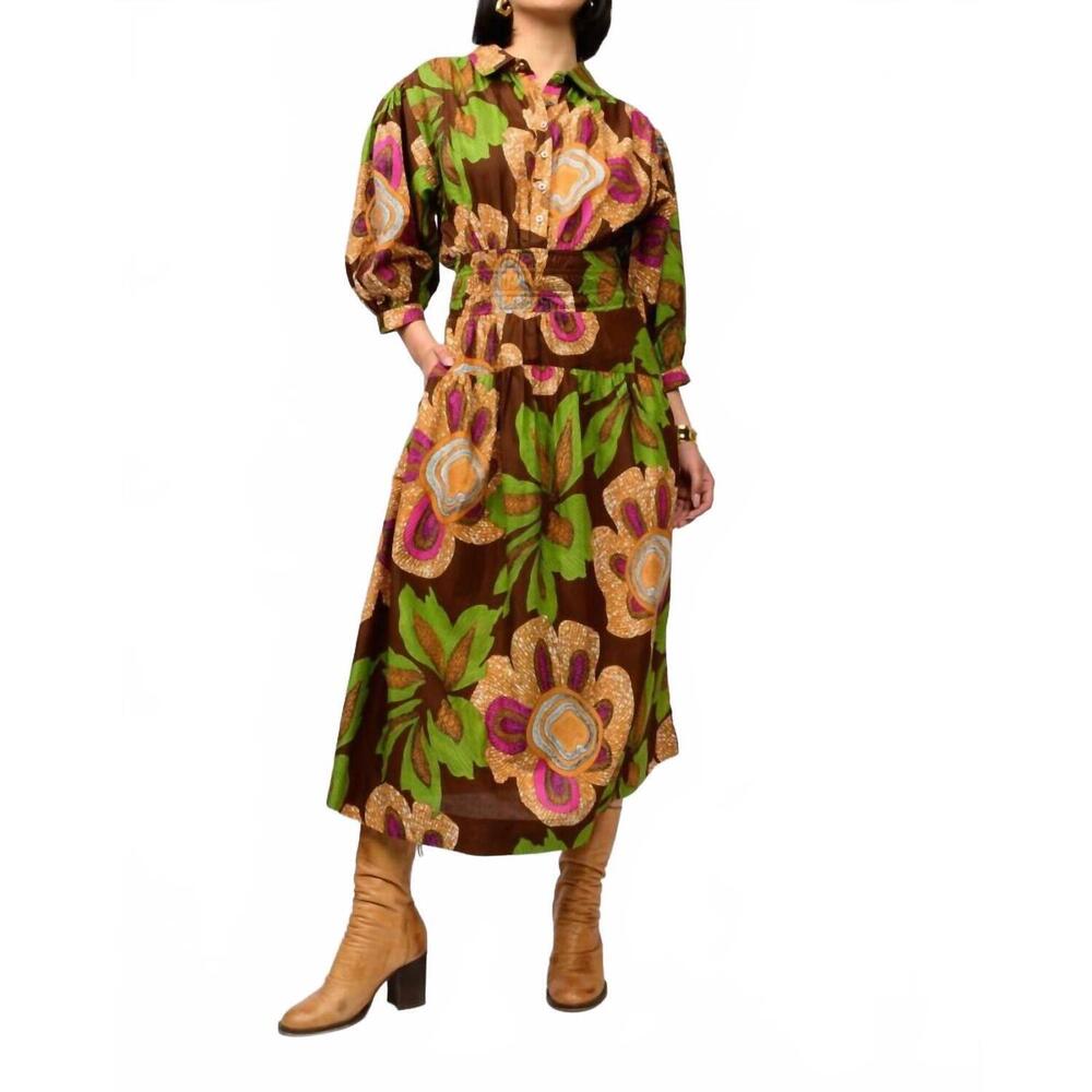 NEW UNCLE FRANK big blooms midi dress in green - Picture 3 of 3